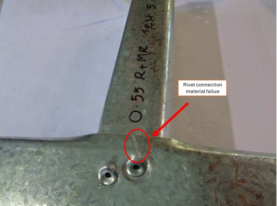 Material failure rivet connection