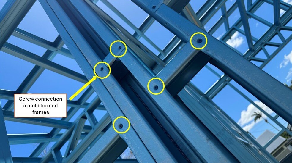 Screw connection in cold formed steel frames